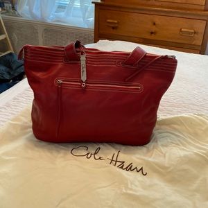 Large Red leather Cole Haan zippered tote bag with dust bag